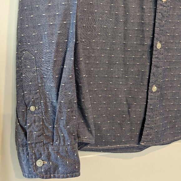 J. Crew Shirt Men's Size XL Blue White Button-up Slim Fit Long Sleeve Dotted - Picture 3 of 13